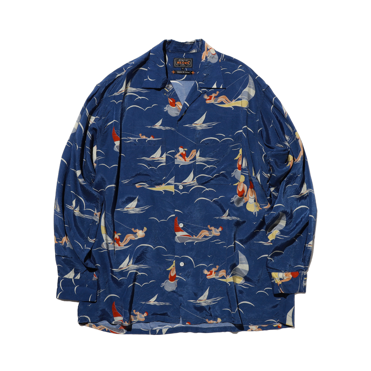 BEAMS+ - Open Collar Cupro Print Shirt
