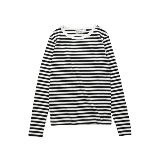 BEAMS BOY - W' L\S Rib Knitted 1cm Stripe T-Shirt