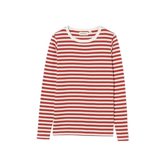 BEAMS BOY - W' L\S Rib Knitted 1cm Stripe T-Shirt