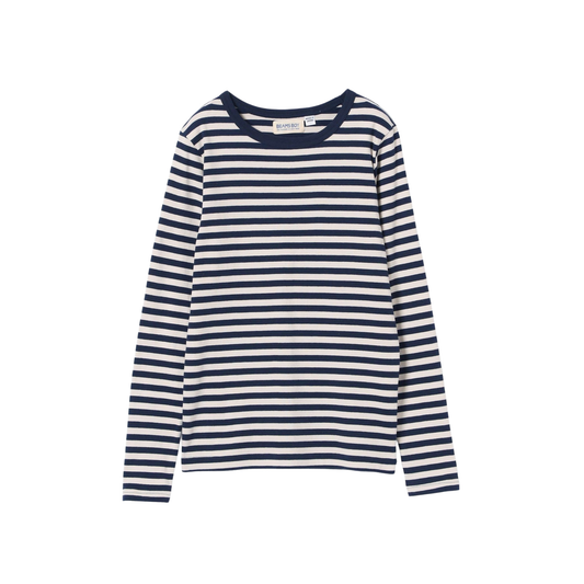 BEAMS BOY - W' L\S Rib Knitted 1cm Stripe T-Shirt